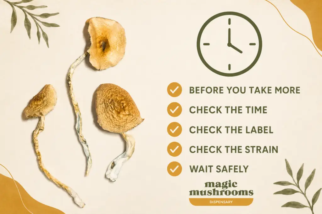 Before taking more shrooms check the time, label and strain and wait safely
