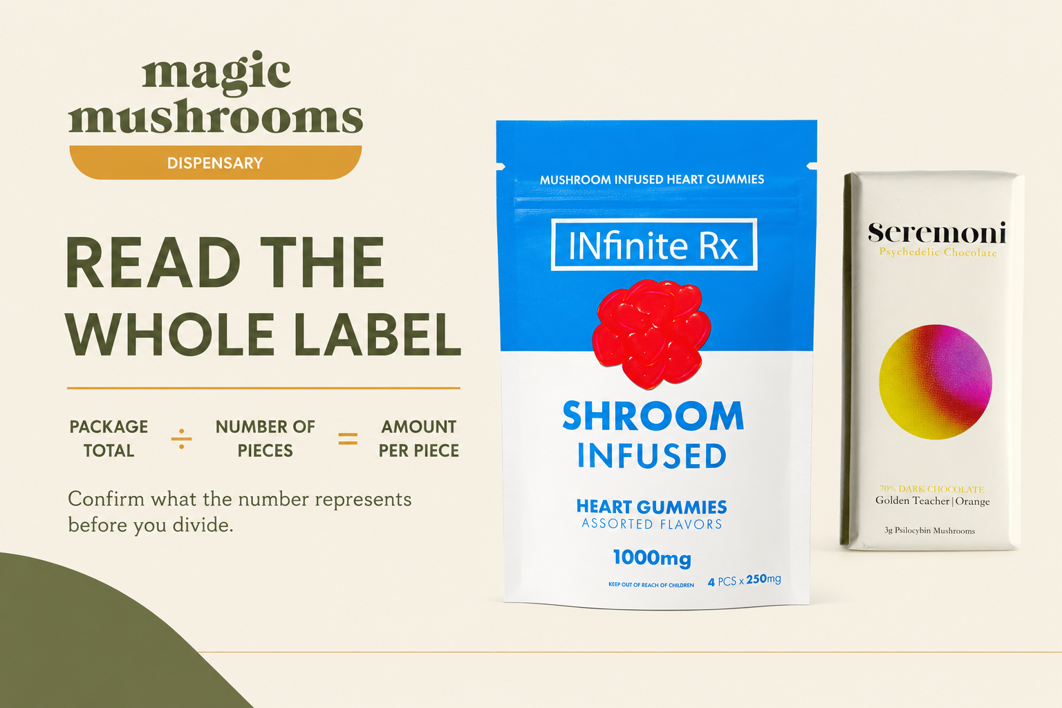 Read the whole shroom edible label before calculating dosage How to calculate shroom edible dosage per piece from the package label