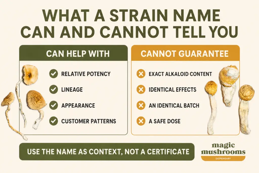 What a magic mushroom strain name can and cannot tell customers