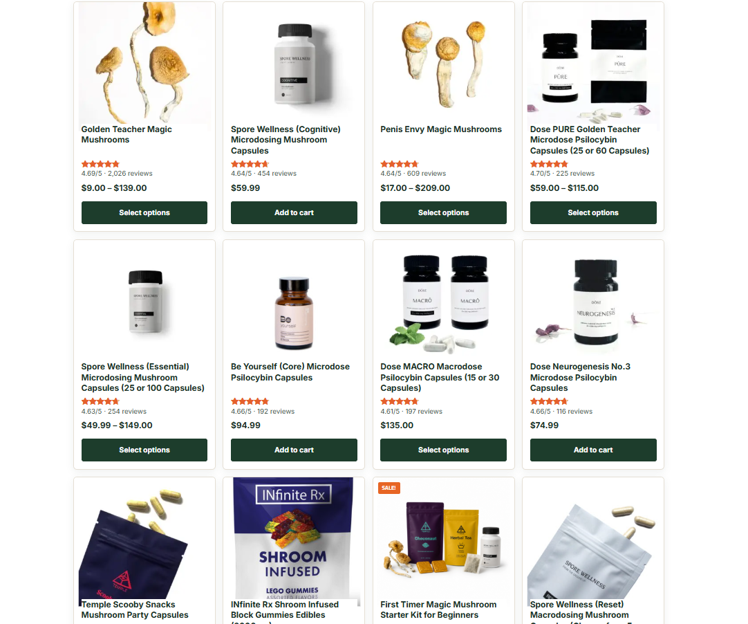 Browse magic mushroom products online